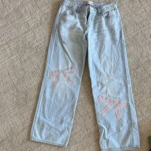 Abercrombie Kids Light Blue Jeans with Pink Bow Details
